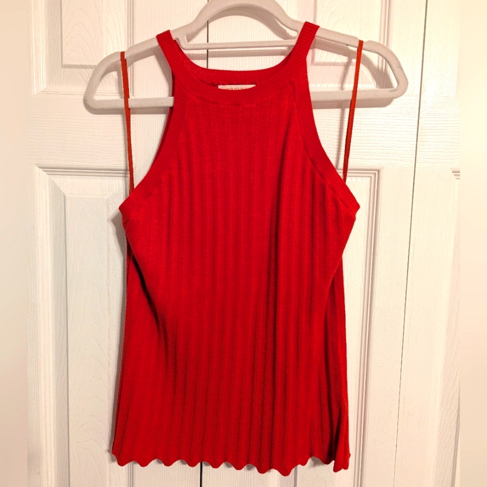 Skies Are Blue Vibrant Red Ribbed Tank Top Size Small